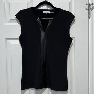Calvin Klein Black Blouse w/ Faux Leather Detail